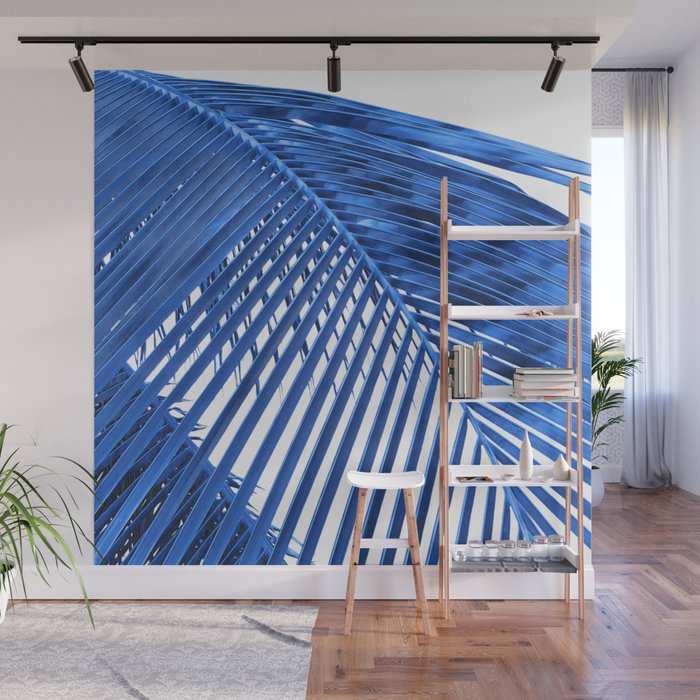 Blue Palm Leaf Wall Mural Gallery Image 1