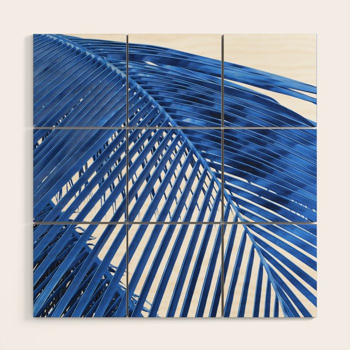 Blue Palm Leaf Wood Wall Art Gallery Image 1