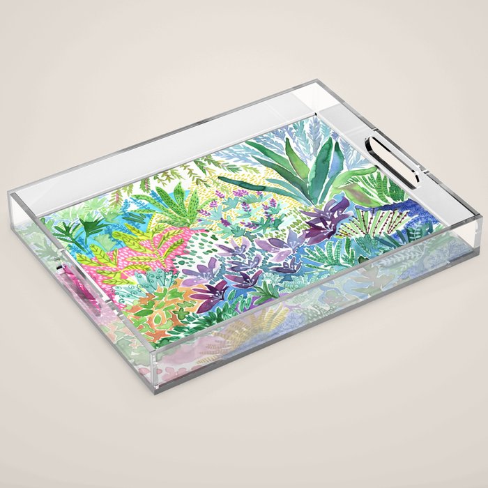 Tropical Garden Watercolor Acrylic Tray Gallery Image 1