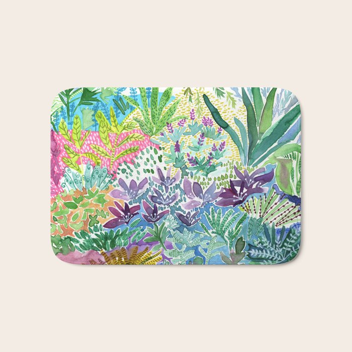 Tropical Garden Watercolor Bath Mat Gallery Image 1