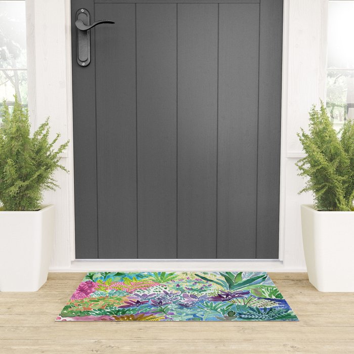 Tropical Garden Watercolor Welcome Mat Gallery Image 3