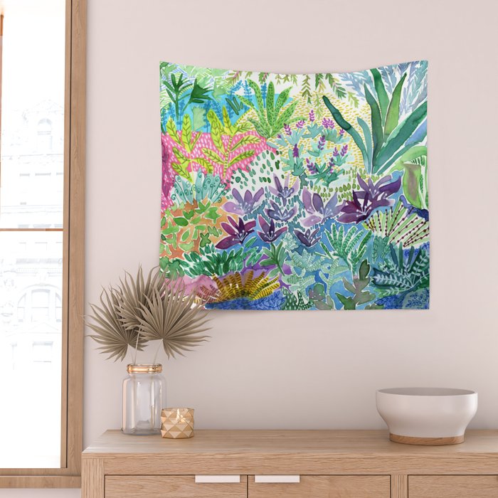 Tropical Garden Watercolor Wall Tapestry Gallery Image 2