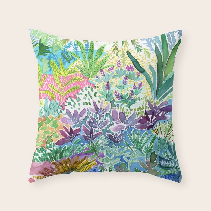 Tropical Garden Watercolor Throw Pillow Gallery Image 6