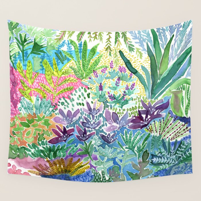Tropical Garden Watercolor Wall Tapestry Gallery Image 4