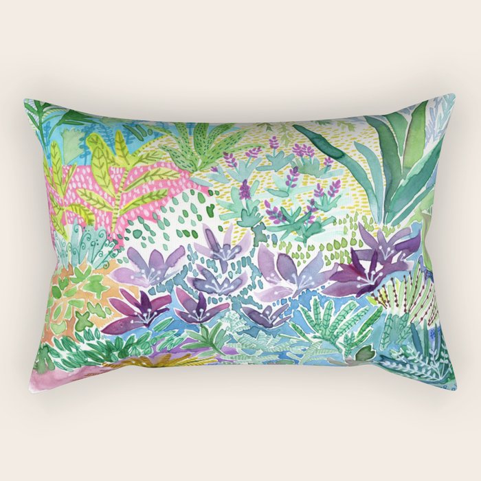 Tropical Garden Watercolor Rectangular Pillow Gallery Image 1