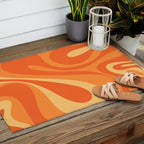 Mod Swirl Retro Abstract Pattern Orange Tangerine Yellow Outdoor Rug Gallery Image 2