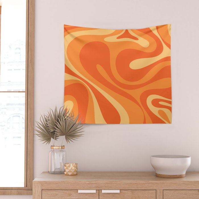 Mod Swirl Retro Abstract Pattern Orange Tangerine Yellow Wall Tapestry Gallery Image 2