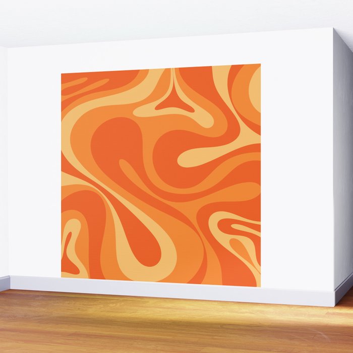 Mod Swirl Retro Abstract Pattern Orange Tangerine Yellow Wall Mural Gallery Image 2