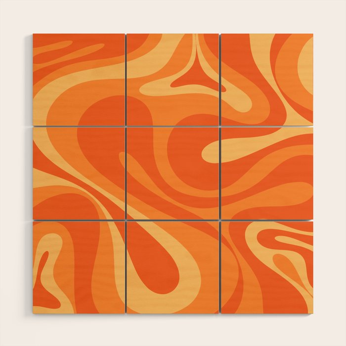Mod Swirl Retro Abstract Pattern Orange Tangerine Yellow Wood Wall Art Gallery Image 1