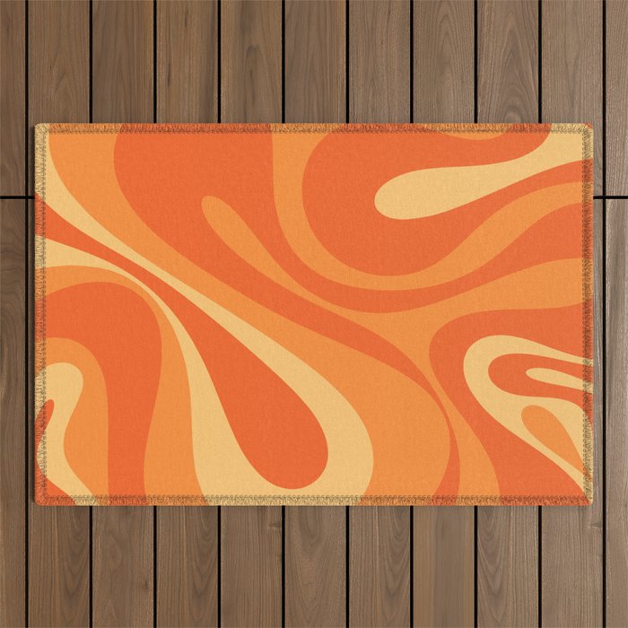 Mod Swirl Retro Abstract Pattern Orange Tangerine Yellow Outdoor Rug Gallery Image 1