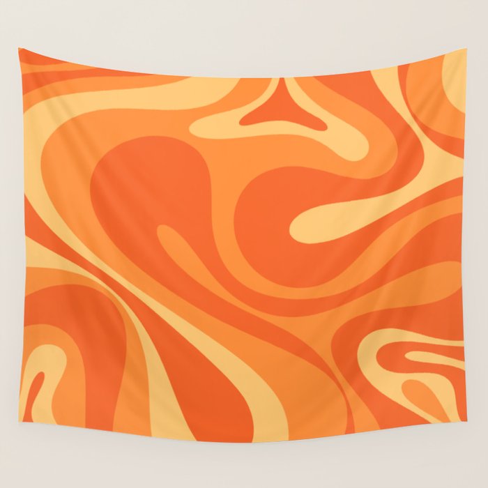 Mod Swirl Retro Abstract Pattern Orange Tangerine Yellow Wall Tapestry Gallery Image 1