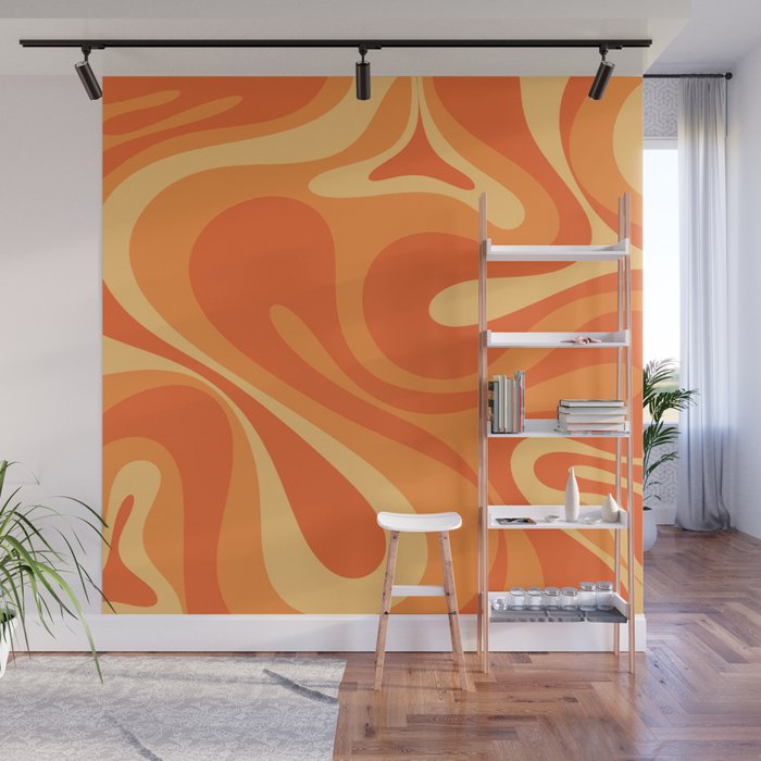 Mod Swirl Retro Abstract Pattern Orange Tangerine Yellow Wall Mural Gallery Image 1