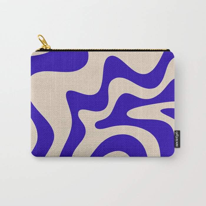 Retro Liquid Swirl Abstract Pattern Square in Beige and Cobalt Blue Carry All Pouch Gallery Image 1