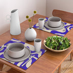 Retro Liquid Swirl Abstract Pattern Square in Beige and Cobalt Blue Placemat Gallery Image 2