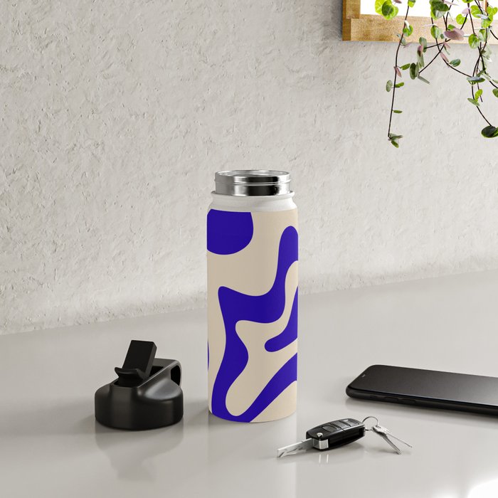 Retro Liquid Swirl Abstract Pattern Square in Beige and Cobalt Blue Water Bottle Gallery Image 4