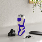 Retro Liquid Swirl Abstract Pattern Square in Beige and Cobalt Blue Water Bottle Gallery Image 4