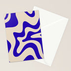 Retro Liquid Swirl Abstract Pattern Square in Beige and Cobalt Blue Stationery Card Gallery Image 2