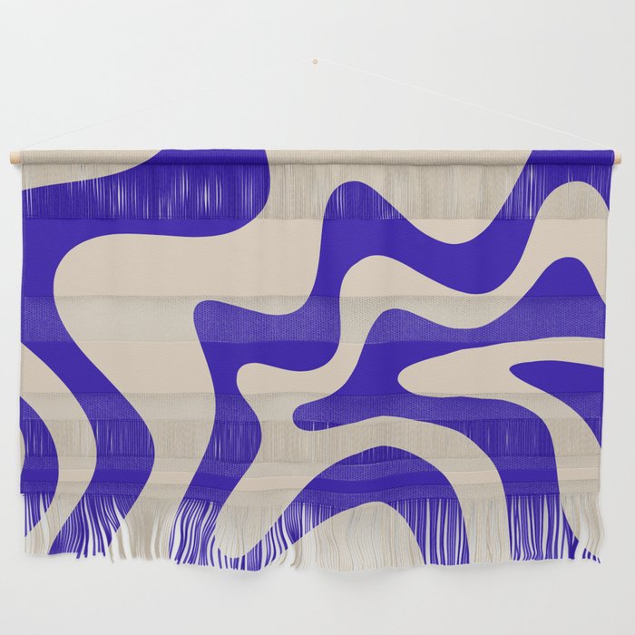 Retro Liquid Swirl Abstract Pattern Square in Beige and Cobalt Blue Wall Hanging Gallery Image 1
