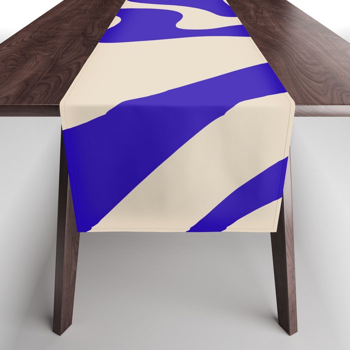 Retro Liquid Swirl Abstract Pattern Square in Beige and Cobalt Blue Table Runner Gallery Image 1