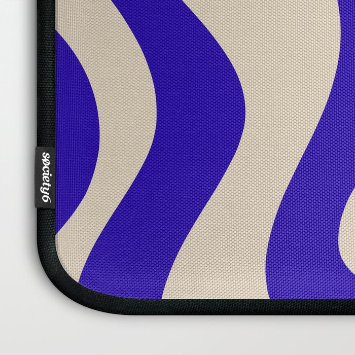 Retro Liquid Swirl Abstract Pattern Square in Beige and Cobalt Blue Laptop Sleeve Gallery Image 3