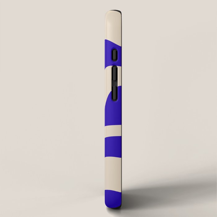 Retro Liquid Swirl Abstract Pattern Square in Beige and Cobalt Blue iPhone Case Gallery Image 2