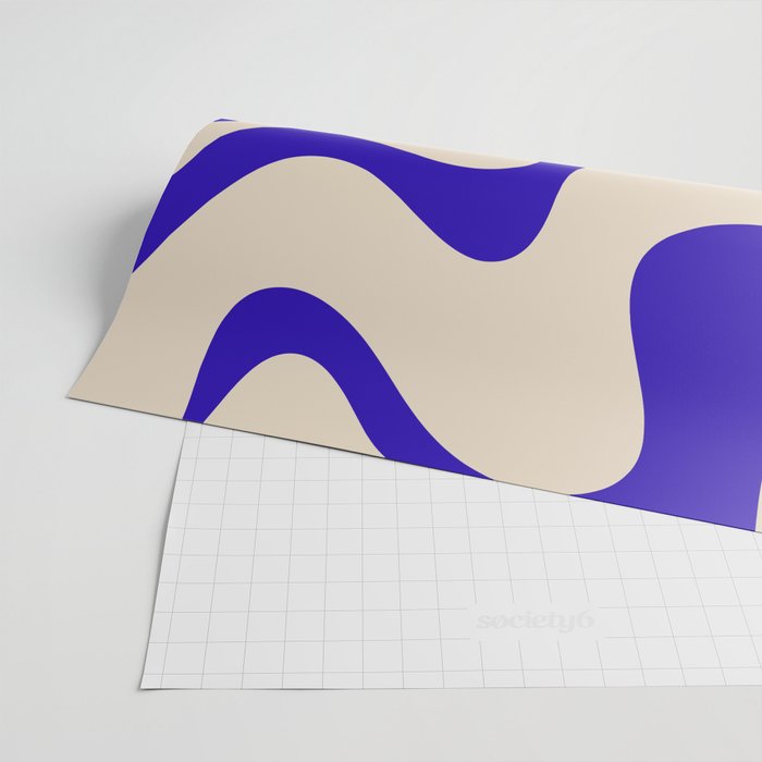 Retro Liquid Swirl Abstract Pattern Square in Beige and Cobalt Blue Wrapping Paper Gallery Image 2