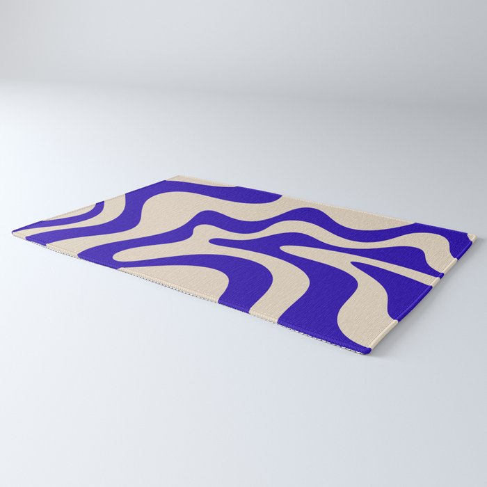 Retro Liquid Swirl Abstract Pattern Square in Beige and Cobalt Blue Rug Gallery Image 3