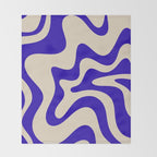 Retro Liquid Swirl Abstract Pattern Square in Beige and Cobalt Blue Throw Blanket Gallery Image 2