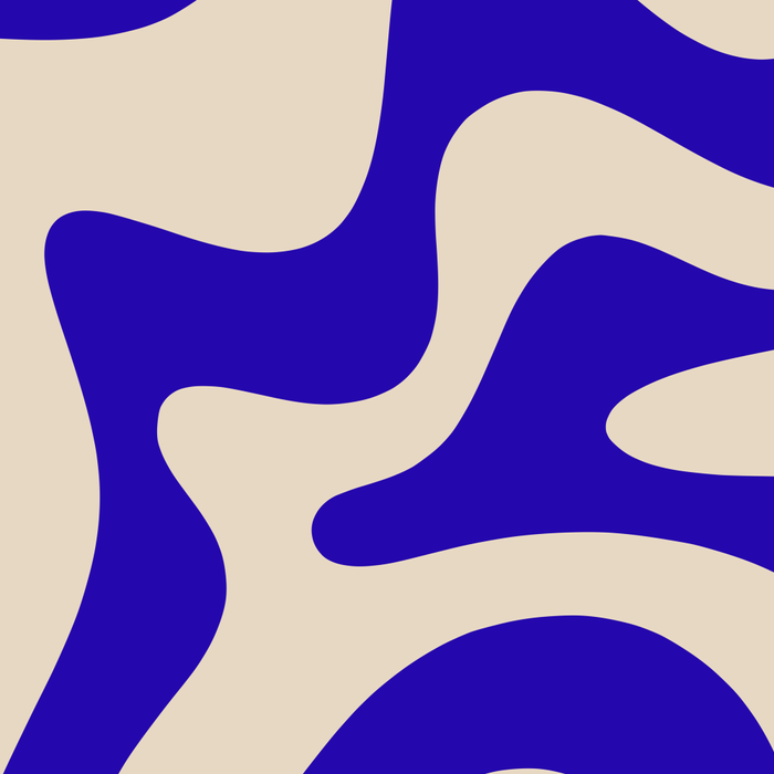 Retro Liquid Swirl Abstract Pattern Square in Beige and Cobalt Blue Coffee Mug Gallery Image 2