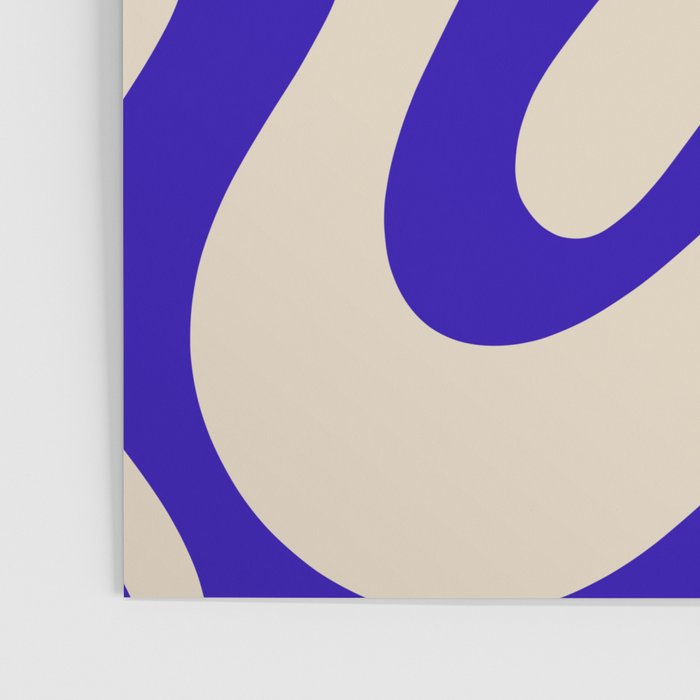 Retro Liquid Swirl Abstract Pattern Square in Beige and Cobalt Blue Poster Gallery Image 3
