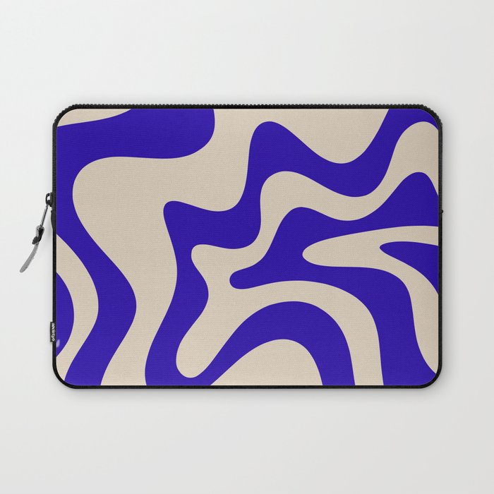 Retro Liquid Swirl Abstract Pattern Square in Beige and Cobalt Blue Laptop Sleeve Gallery Image 1