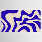 Retro Liquid Swirl Abstract Pattern Square in Beige and Cobalt Blue Tablecloth Gallery Image 2