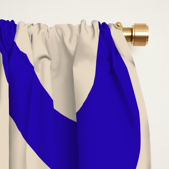 Retro Liquid Swirl Abstract Pattern Square in Beige and Cobalt Blue Window Curtain Gallery Image 2