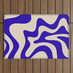 Retro Liquid Swirl Abstract Pattern Square in Beige and Cobalt Blue Outdoor Rug Gallery Image 1