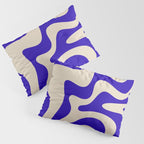 Retro Liquid Swirl Abstract Pattern Square in Beige and Cobalt Blue Pillow Sham Gallery Image 3