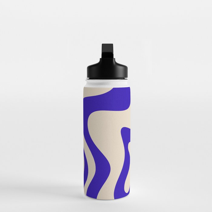 Retro Liquid Swirl Abstract Pattern Square in Beige and Cobalt Blue Water Bottle Gallery Image 3