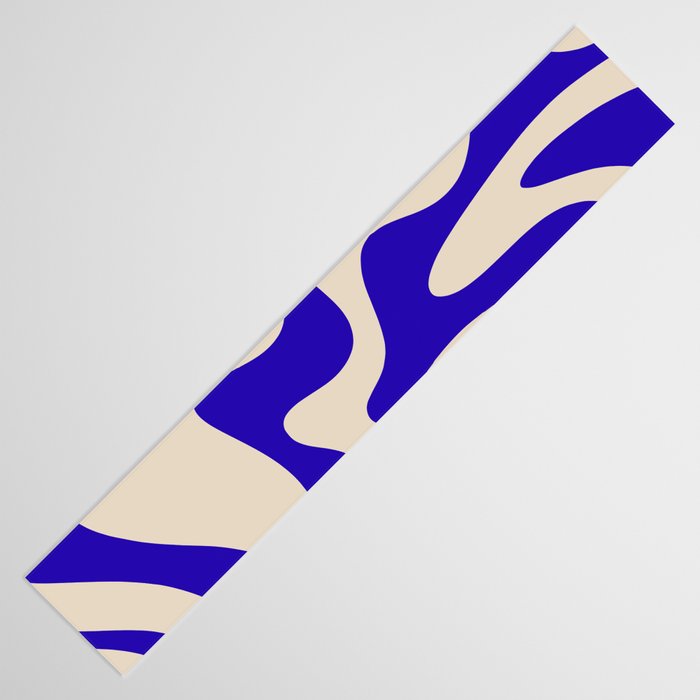 Retro Liquid Swirl Abstract Pattern Square in Beige and Cobalt Blue Table Runner Gallery Image 3