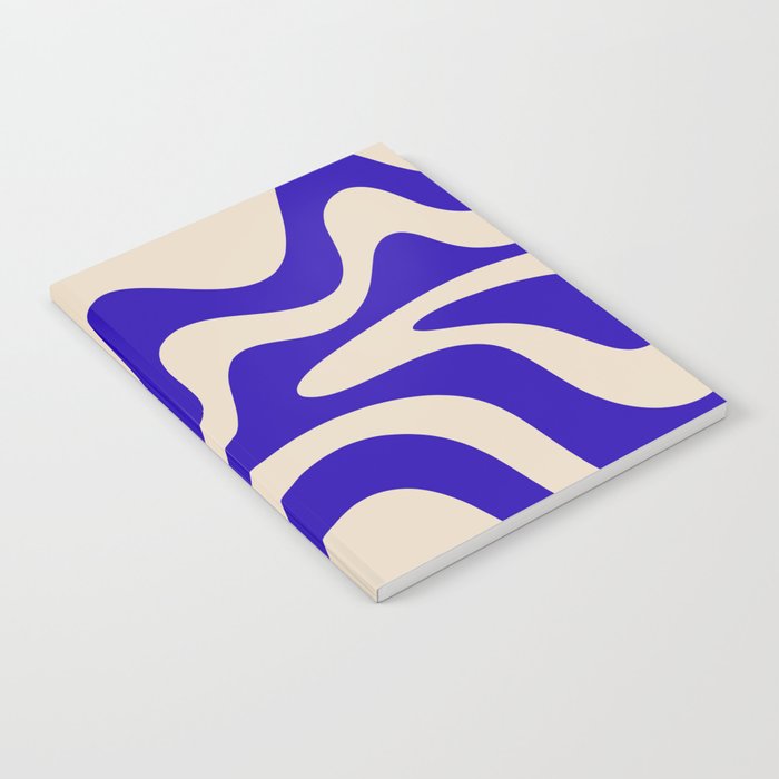Retro Liquid Swirl Abstract Pattern Square in Beige and Cobalt Blue Notebook Gallery Image 1
