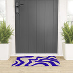 Retro Liquid Swirl Abstract Pattern Square in Beige and Cobalt Blue Welcome Mat Gallery Image 3