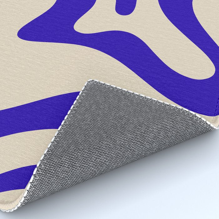 Retro Liquid Swirl Abstract Pattern Square in Beige and Cobalt Blue Rug Gallery Image 4