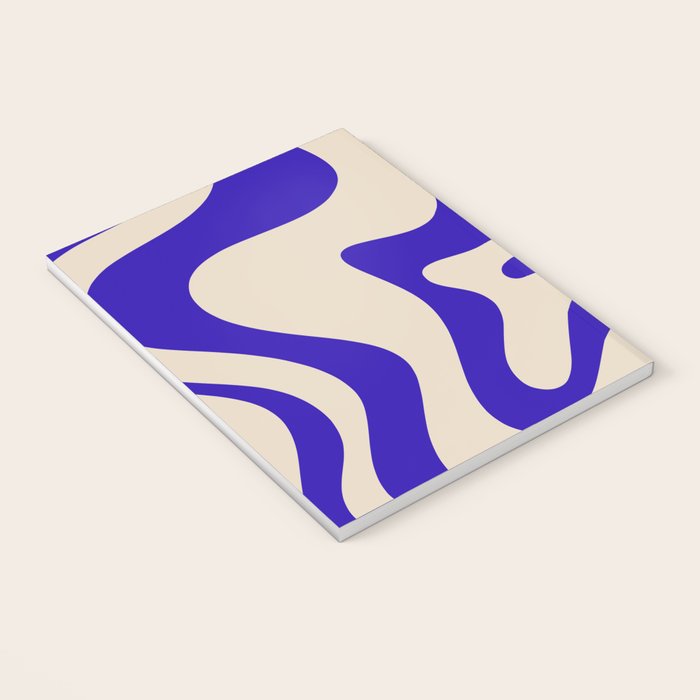 Retro Liquid Swirl Abstract Pattern Square in Beige and Cobalt Blue Notebook Gallery Image 3