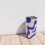 Retro Liquid Swirl Abstract Pattern Square in Beige and Cobalt Blue Travel Mug Gallery Image 4