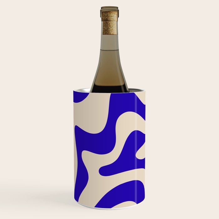 Retro Liquid Swirl Abstract Pattern Square in Beige and Cobalt Blue Wine Chiller Gallery Image 1