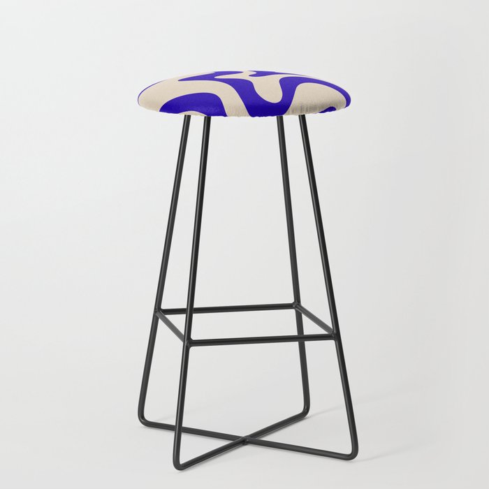 Retro Liquid Swirl Abstract Pattern Square in Beige and Cobalt Blue Stool Gallery Image 1