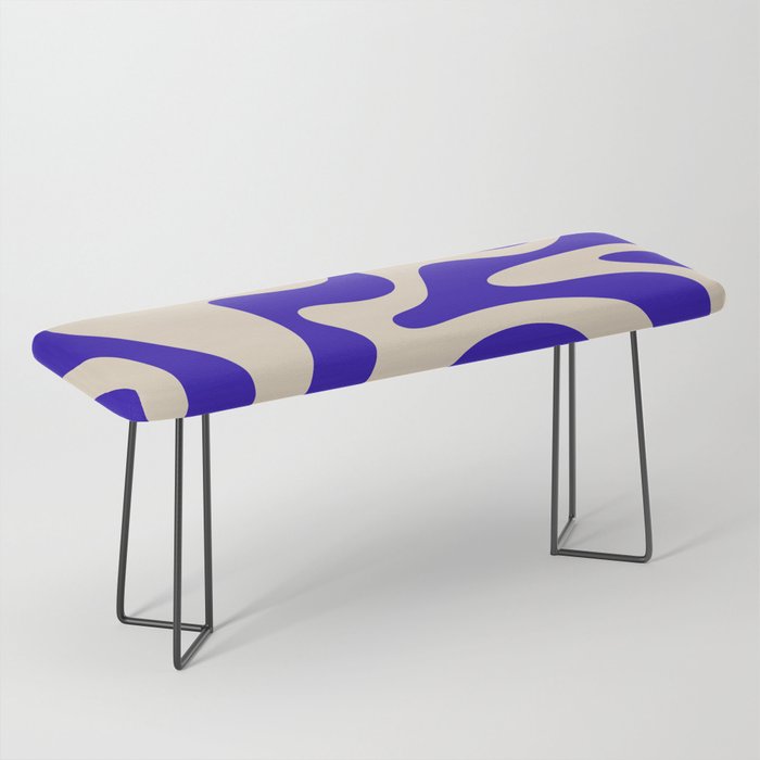 Retro Liquid Swirl Abstract Pattern Square in Beige and Cobalt Blue Bench Gallery Image 1