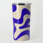 Retro Liquid Swirl Abstract Pattern Square in Beige and Cobalt Blue Travel Mug Gallery Image 1