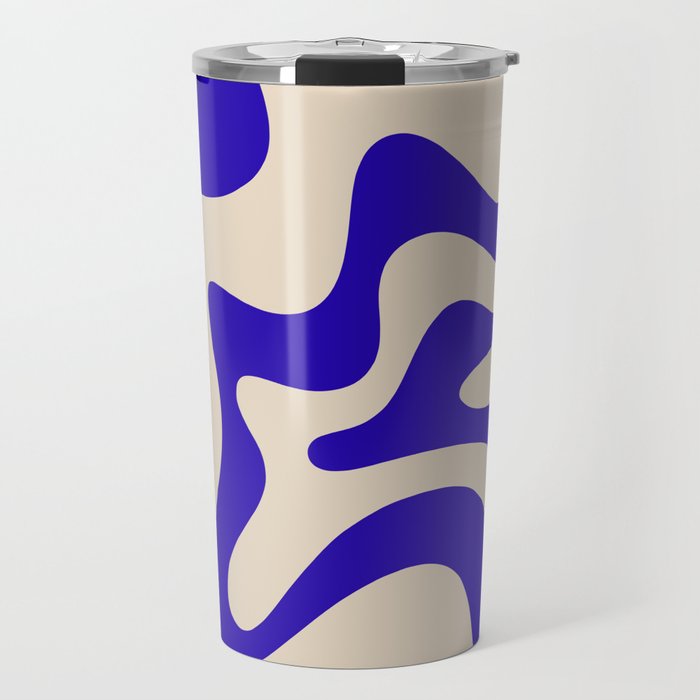 Retro Liquid Swirl Abstract Pattern Square in Beige and Cobalt Blue Travel Mug Gallery Image 1