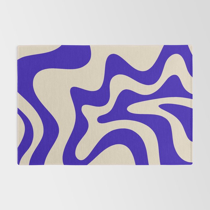 Retro Liquid Swirl Abstract Pattern Square in Beige and Cobalt Blue Rug Gallery Image 2