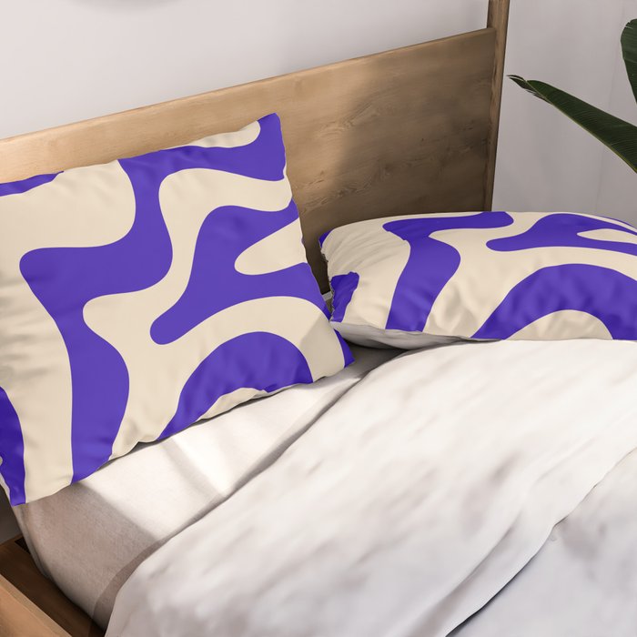 Retro Liquid Swirl Abstract Pattern Square in Beige and Cobalt Blue Pillow Sham Gallery Image 2