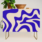 Retro Liquid Swirl Abstract Pattern Square in Beige and Cobalt Blue Credenza Gallery Image 1